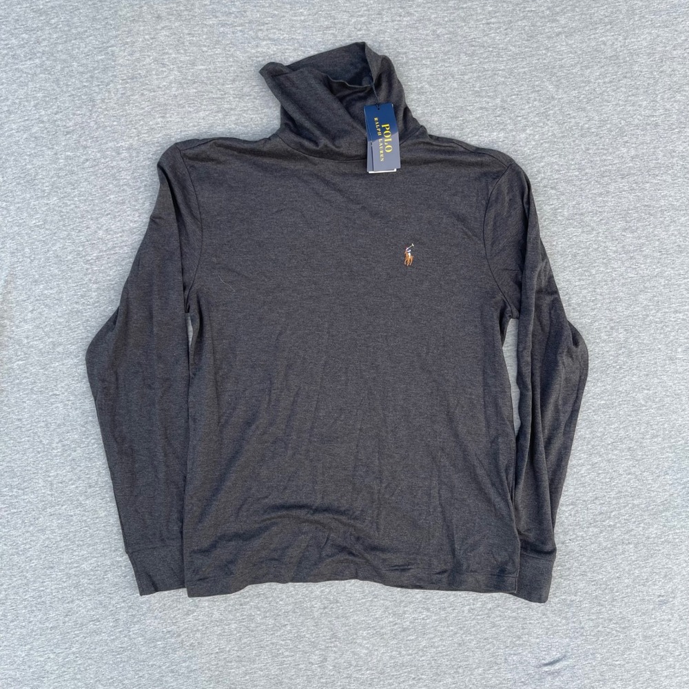 Polo Ralph Lauren Mens Turtleneck Shirt Grey Cotton Long Sleeve M NEW